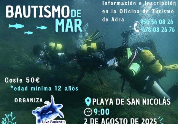 Abiertas las inscripciones para conocer el fondo marino de Adra con su tradicional actividad de ‘Bautismo de Mar’