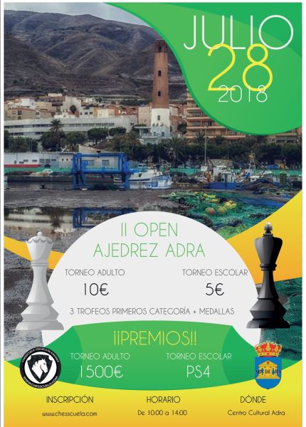 El Ayuntamiento de Adra organiza su II Open Internacional de Ajedrez para el 28 de julio