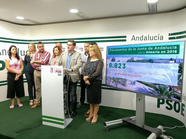 El PSOE destaca los cerca de 1.700 euros por habitante que la Junta invertirá en Almería
