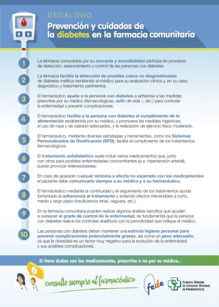 Farmacéuticos y la FEDE presentan un decálogo para la prevención de la diabetes