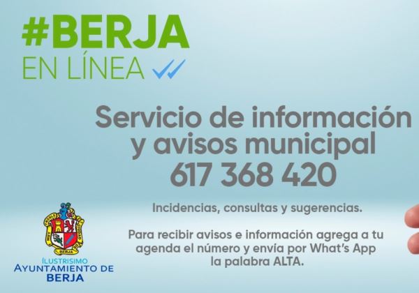 El Ayuntamiento de Berja abre una línea de Whatsapp para información y avisos municipales