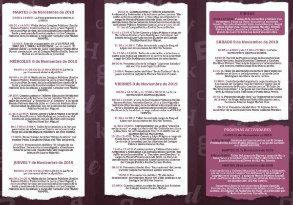 La VII Feria del Libro del Litoral Almeriense llenará de historias Pulpí entre el 5 y el 9 de noviembre