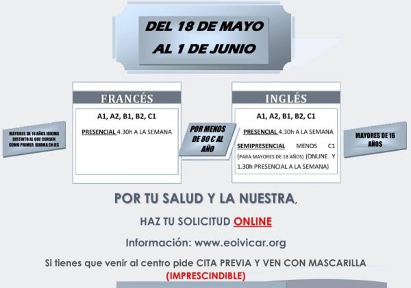 Comienza el plazo de admisión en la Escuela Oficial de Idiomas de Vícar