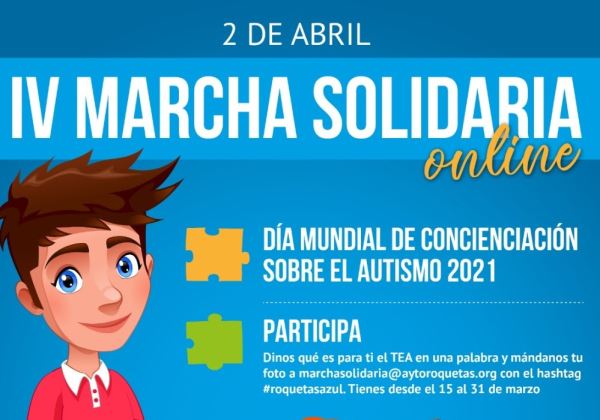 Roquetas invita a participar en la IV Marcha Solidaria por el Día de Concienciación sobre el Autismo, que será online