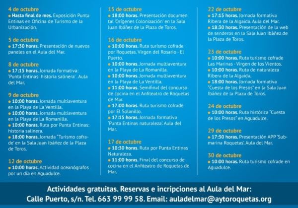 El Mes del Turismo de Roquetas de Mar acoge distintas jornadas informativas sobre Punta Entinas y Ribera Algaida
